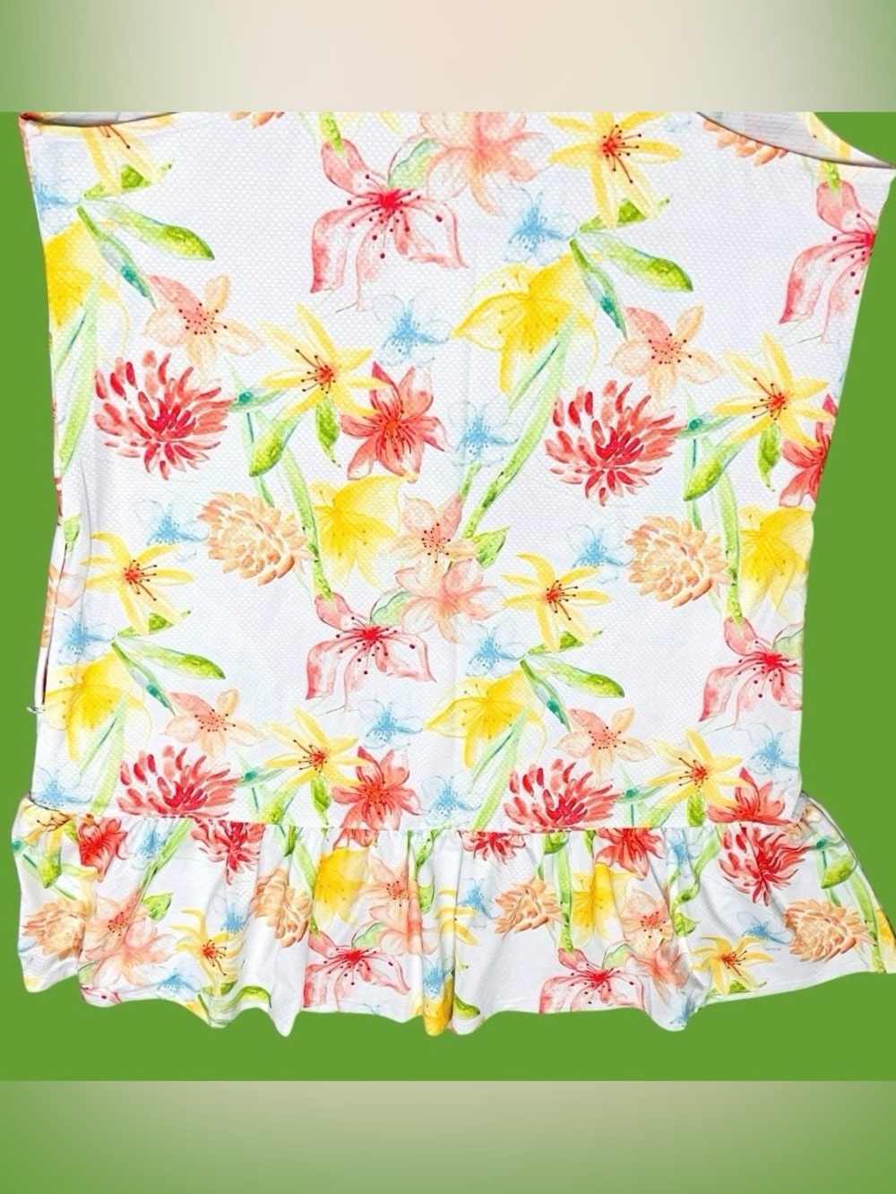 Gottex Dress Golf Tennis Tropical Lily Floral Sleeveless Ruffle Zip/Pockets L - Picture 8 of 11